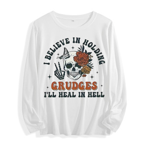 เสื้อยืดแขนยาวมีหลายสีผ้านุ่ม "ฉันเชื่อในการถือลายกะโหลกกราฟิก" - Product Image 1