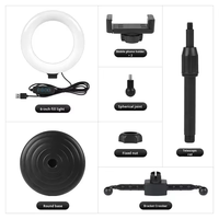 Logo/emballage personnalisés disponibles : Anneau lumineux LED dimmable de 6 pouces, support portable de bureau pour diffusion en direct et selfies, double pince pour téléphone