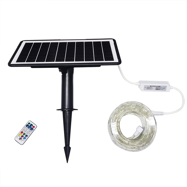 Big Panel 10M 20M IP65 Waterproof Outdoor Solar Power RGB Led Light Strip 40AH RGB Solar Tube String Lights