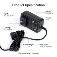 Adaptateur secteur MEIQI 12V 2A 24W AC/DC - Prise en charge par PC, alimentation pour ordinateur portable et éclairage LED, certifié ROHS