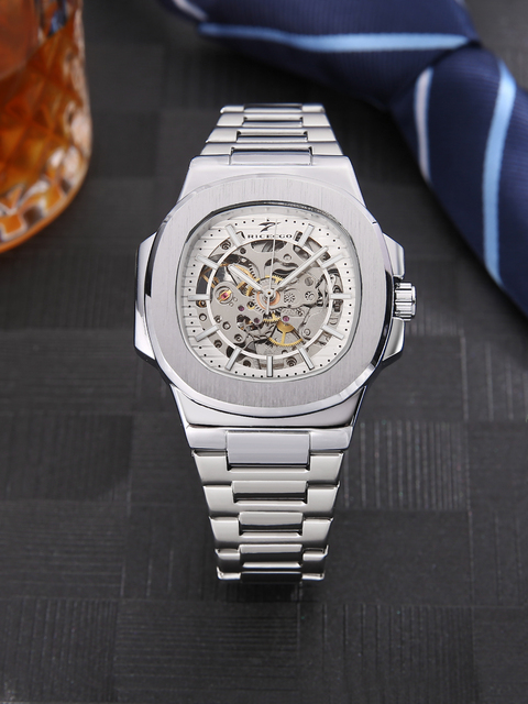 Stainless Steel Mechanical Skeleton Watch High Quality Glass Custom Luxury Automatic Wristwatch for Men Business Skeleton