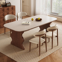 Table à manger rectangulaire en bois massif vintage française pour 6 personnes avec pieds ondulés, adaptée aux restaurants et aux hôtels