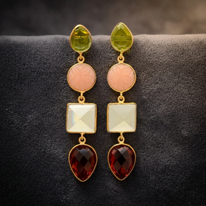 Handmade Children's <b>Earring</b> Pair 18K Gold & Rhodium Plated Brass Huggie <b>Earrings</b> Pink Fuchsia Apatite Onyx Anniversary Occasion - Product Image 3