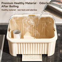 Égouttoir à vaisselle classique en plastique PP anti-poussière avec couvercle rabattable amovible et plateau de drainage, sans BPA, non toxique, pour rangement de cuisine