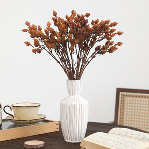 <b>Artificial</b> Pine Cone <b>Bouquet</b> Milky White Orange Coffee Long Branched Wedding Home Decor Soft Plastic Reusable - Product Image 1