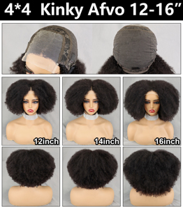 Letsfly 300% <b>Afro</b> Kinky Curly 4x4 Lace Closure <b>Wigs</b> Natural Color 100% Human Hair <b>Wigs</b> Brazilian Remy Virgin Hair 12 14 16inch - Product Image 3