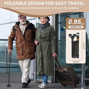 Tongkat Jalan Aluminium dengan Lampu LED, Lipat, Dapat Disesuaikan, Alas Empat Kaki Berputar, Berdiri Sendiri, untuk Lansia dan Dewasa, Kelas I - Product Image 6