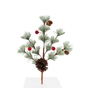 32cm Navidad Silken espuma selecciones rama Artificial rojo baya Pino cono Spray hogar vacaciones flores decorativas plantas decoraciones