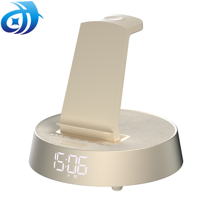 New 15W Fast Wireless Charger 6-in-1 Multi-Function Alarm Clock with Blue tooth Speaker for Smart Watch and Earphone Use