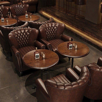 Fauteuil en cuir de style rétro de luxe, fauteuil individuel vintage en cuir pour restaurant, salon commercial, salle à cigares