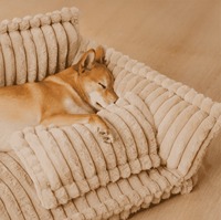 Vente en gros, canapé-lit orthopédique double épaisseur rayé de luxe tendance pour chien et chat, lit doux pour chien