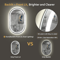 Miroir de salle de bain ovale à LED anti-buée, miroir de vanité intelligent, à luminosité réglable, 3 températures de couleur, en verre trempé, à fixer au mur