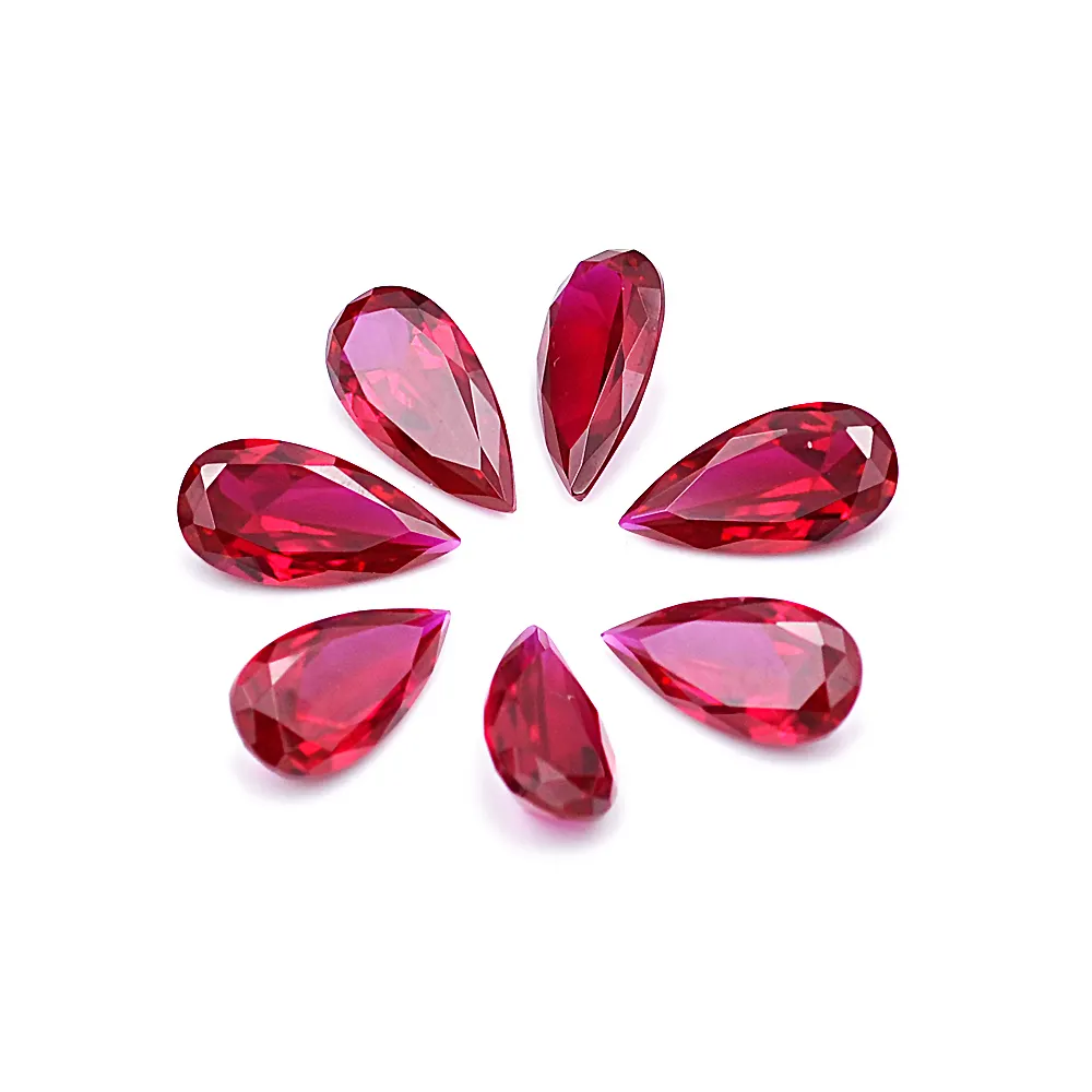 Piedra preciosa de corindón sintético, forma de pera, 5 #, rubí, corindón, venta al por mayor, China