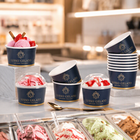 Gobelets en papier personnalisés imprimés sur le thème des desserts, pour yaourts glacés, gelatos, crèmes glacées, 2oz, 4oz, 8oz, 12oz, avec couvercles