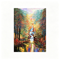 Peinture à l'huile abstraite moderne, paysage, peinte à la main, couleurs vibrantes, cascade, pour la décoration de la maison
