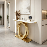 Console d'entrée en pierre de quartz de style luxueux avec structure métallique, design moderne et luxueux, facile à nettoyer, meubles de salon