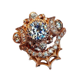 Anillo de compromiso de moda europeo-americana transfronterizo con diseño de Diosa Lunar, estrella, luna y telaraña, anillo para mujer, anillos de boda KC Venus - Product Image 5