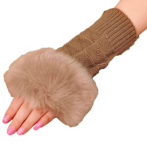 Gants d'hiver tricotés sans doigts, en fausse fourrure de lapin, pour <span class=keywords><strong>femme</strong></span>, tricoté à la main, au Crochet, 2020 - Product Image 3