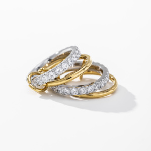 YF7017 Anello Multistrato in Acciaio Inossidabile Placcato Oro 18K PVD Ipoallergenico Bicolore con Quattro Strati e Zirconi 5A - Product Image 4
