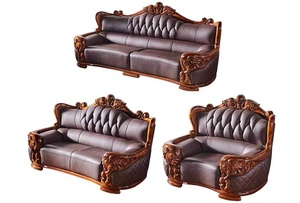 Antique Luxury Traditional European Design Genuine Leather Sectional <b>Sofa</b> Set with Wood <b>Legs</b> <b>for</b> Living Room - Product Image 6