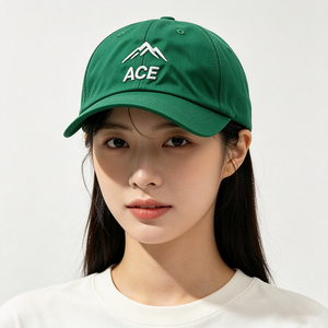 หมวกแก๊ปผ้าแคนวาสสีเขียว 6 แผง ปักลาย 3 มิติ โลโก้ ACE Mountain  แบบนุ่ม สไตล์เบสบอล  สำหรับทุกเพศ เหมาะสำหรับกิจกรรมกลางแจ้งและสวมใส่ลำลอง - Product Image 1