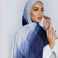Le Plus Récent Foulard en Jersey Imprimé Double Face Respirant Doux Confortable Voile Solide Extensible Châle Luxueux Antidérapant Ombré Hijab en Jersey