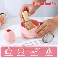 Usine chinoise vente directe bambou fouet Matcha ensemble chinois pas cher rose en céramique Matcha bol Chawan Matcha passoire