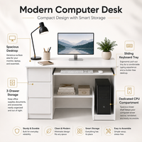 Bureau d'ordinateur avec tiroirs de rangement, bureau de travail moderne pour la maison, table d'étude et d'écriture