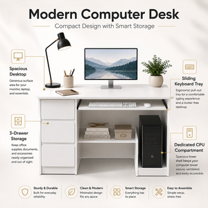 <strong>Computer</strong> Desk with Storage Drawers, Modern Home Office Work Desk, Study Writing <strong>Table</strong> - Product Image 3