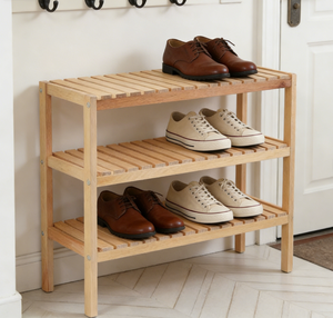 <span class=keywords><strong>Scarpiera</strong></span> in Legno <span class=keywords><strong>a</strong></span> 3 Ripiani per Ingresso, Design Traspirante <span class=keywords><strong>a</strong></span> Doghe, Scaffale Salvaspazio - Product Image 1