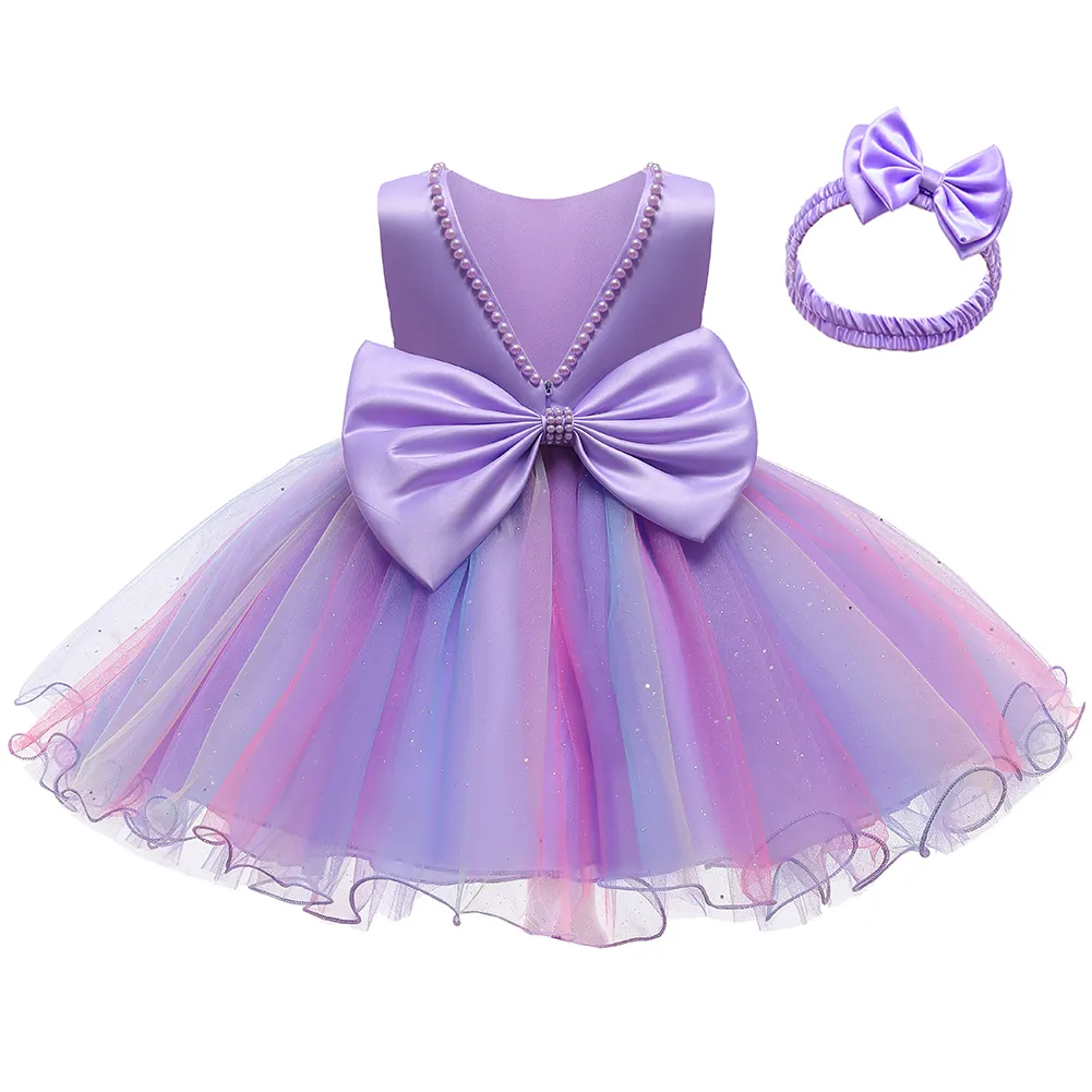 2022 New vestidos de ninas Baby Girls Party Ball Gown with Pearls Baptism Flower Girls Dresses