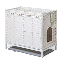Grand espace durable rotin chat maison avec porte cachée tapis doux motif animal pour salon chambre balcon chat litière