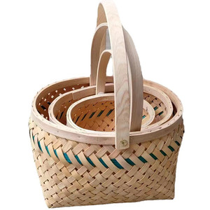 picnic basket hand woven wood chip picnic storage basket with folding handle storage basket