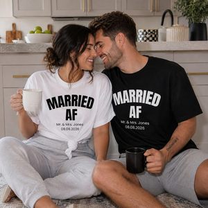 Camisetas personalizadas para parejas recién casadas, personalizadas con nombre, fecha, camisetas de boda, trajes a juego unisex para adultos - Product Image 5
