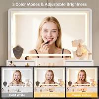 Table de maquillage de style européen personnalisée avec miroir complet, coiffeuse pour chambre de fille avec 3 miroirs éclairés et chaise pour femmes