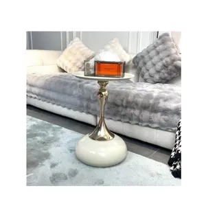 Modern Nordic Living Room Minimalist Small Round Metal Base Marble Glass Top Moving Tea Coffee Side Table