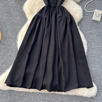 Robe longue décontractée élégante sans manches à col perlé coupe trapèze pour femme, idéale pour le quotidien et les soirées