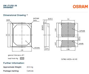 หลอดไฟ LED OSRAM รุ่น GW JTLPS1.1B-LLMN-M1M6-1 DURIS E 2835 SMD สีเขียวบริสุทธิ์ 554-566 นาโนเมตร 0.47 วัตต์ 98 ลูเมน มุมกระจายแสง 120 องศา สำหรับไฟเวที - Product Image 5