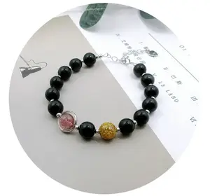 Luxury natural crystal rainbow obsidian 925 silver bracelet female bestie hand string