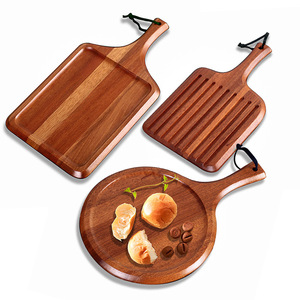 Ensemble de plateaux de service en bois haut de gamme, rectangulaires et ronds, à fentes, pour steak, pizza, dessert, pain, sushi, présentoir, hôtel, café, thé - Product Image 5