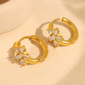 ต่างหูห่วงรูปดอกไม้ ชุบทอง ประดับเพทาย เครื่องประดับสำหรับผู้หญิงสำหรับใส่ทุกวัน - Product Image 2