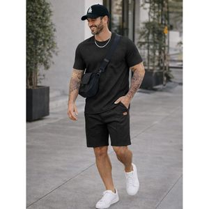 FOXA Men's 2 Piece Outfit Short Sleeve T Shirt And Shorts <b>Set</b> Breathable Polyester Summer Beach Workout Wear - Product Image 2