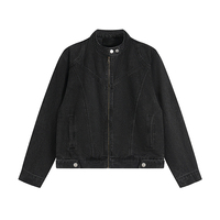 Vente en gros de vestes en jean pour hommes, personnalisables, en coton effet vieilli, style trucker, style western, noires, zippées, coupe ajustée, vierges, décontractées