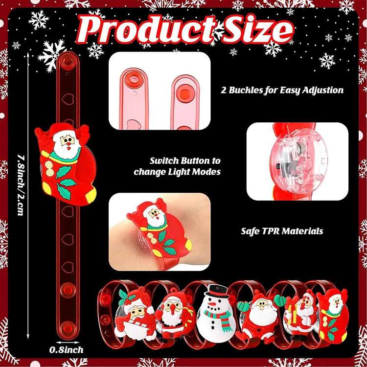 manufacture custom Christmas theme child led wristband plastic adjustable led lighted red bracelet with light