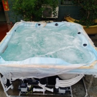 Baignoire Spa en Acrylique avec 35 Jets de Massage, Jacuzzi Intérieur/Extérieur avec Filtre à Ozone et 9 Lumières LED, Structure en Acier Inoxydable