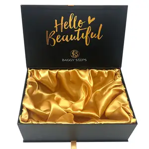 Luxus Haar verlängerung Verpackung Geschenk box Benutzer definierte Papier box mit Seidenstoff Starre Papp schachtel mit Magnet