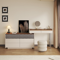 Coiffeuse de luxe moderne rétractable avec miroir LED, plateau en verre cristal, panneau en contreplaqué écologique, ensemble de rangement pour maquillage à domicile