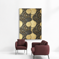 Tableau mural en toile or et noir en relief, motif circulaire abstrait, peinture décorative, affiche rectangulaire pour salon