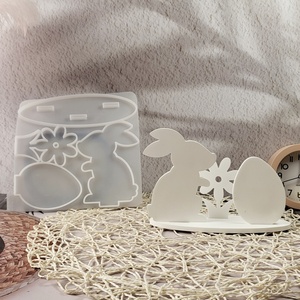 Moldes de fundición de resina hechos a mano para adornos decorativos DIY, molde de estatuilla de conejo de silicona estilo Ins X0297 - Product Image 1