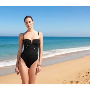 Maillot de bain une pièce HDJ grande taille, col en V profond, contrôle du ventre, taille haute, couleur unie, pour femme SQ67051 - Product Image 3